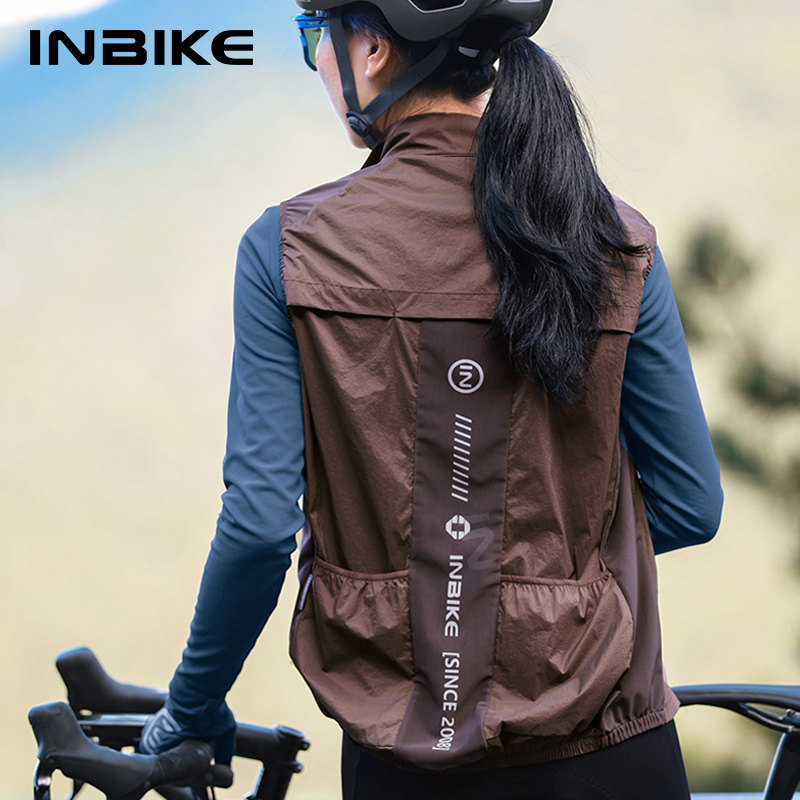Cycling Gear Vest - INBIKE เสื้อปั่นจักรยานผู้หญิงเสื้อแขนกุดสำหรับวิ่งเสื้อกันฝนแจ็คเก็ตจักรยานเสือภูเขาน้ำหนักเบาเสื้อกันลมสะท้อนแสงมีกระเป๋า