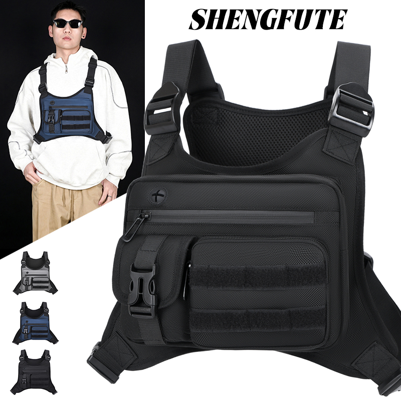 Cycling Gear Tote - กระเป๋าคาดอกแบบยุทธวิธีสำหรับผู้ชาย กระเป๋าหลายช่องพร้อมช่องเสียบหูฟัง เหมาะสำหรับกิจกรรมกลางแจ้ง เดินป่า ปั่นจักรยาน และเก็บอุปกรณ์