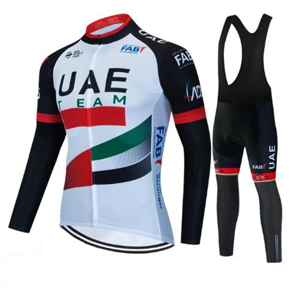 Junior Cycling Gear - ชุดเสื้อปั่นจักรยานแขนยาวพร้อมกางเกงเอี๊ยมสำหรับทีม UAE ฤดูใบไม้ร่วง 2026 เสื้อผ้าปั่นจักรยาน ชุดยูนิฟอร์มจักรยานสำหรับผู้ชาย