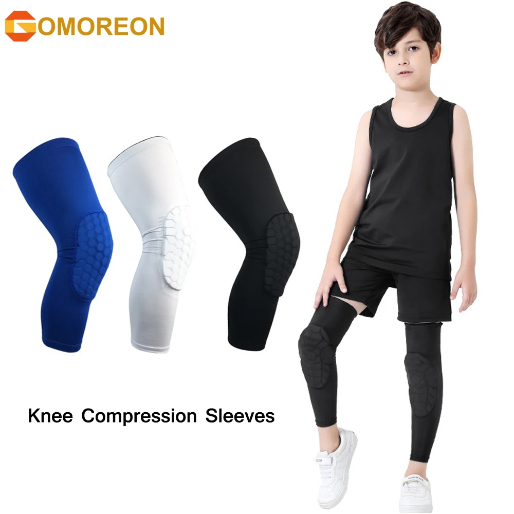 Youth Cycling Gear - เด็ก/เยาวชนกีฬา Honeycomb การบีบอัดเข่า Pads Guards เกียร์ป้องกันสำหรับบาสเกตบอล,ฟุตบอล,วอลเลย์บอล,ขี่จักรยาน