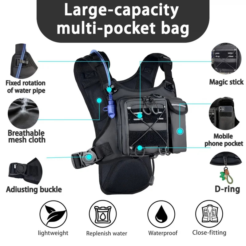 Cycling Gear Vest - ​ กระเป๋าคาดอกแบบยุทธวิธีคุณภาพสูง พร้อมถุงน้ำ 2 ลิตร กระเป๋าสะพายอุปกรณ์น้ำหนักเบา