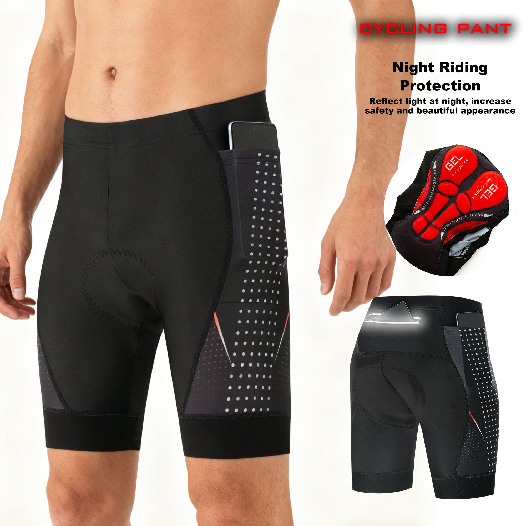 Cycling Gear Padding - กางเกงปั่นจักรยานแบบพรีเมียมพร้อมแผ่นเจล 5D กางเกงปั่นจักรยานสำหรับผู้ชายพร้อมกระเป๋าซิป ระบายอากาศได้ดี อุปกรณ์ปั่นจักรยานกลางแจ้ง