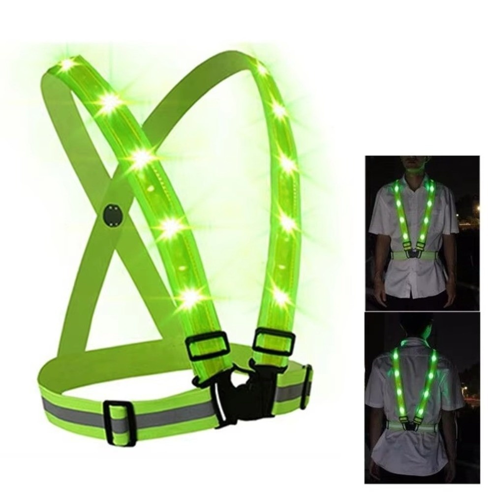 Cycling Gear Vest - เสื้อกั๊กนิรภัย LED โพลีเอสเตอร์ใหม่ สีเขียว ชาร์จ USB