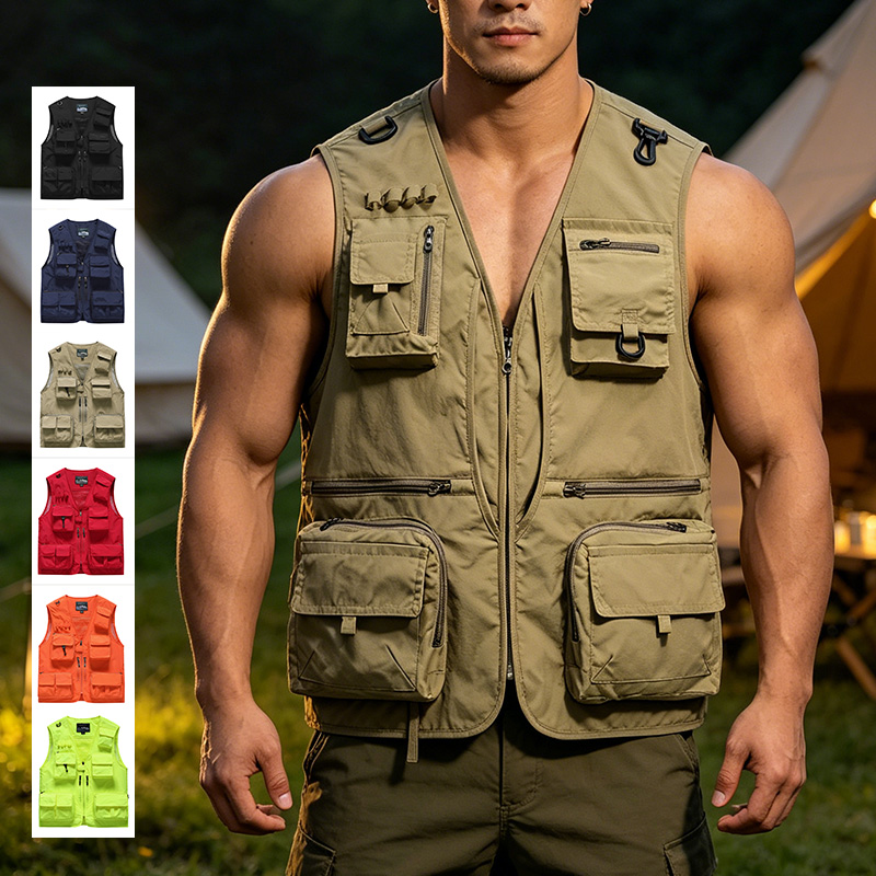 Cycling Gear Vest - เสื้อกั๊กทำงานฤดูร้อนสำหรับกิจกรรมกลางแจ้ง เดินป่า ปั่นจักรยาน ตกปลา เสื้อกั๊กตาข่ายระบายอากาศสำหรับการเดินทางตกปลา พร้อมกระเป๋าซิป