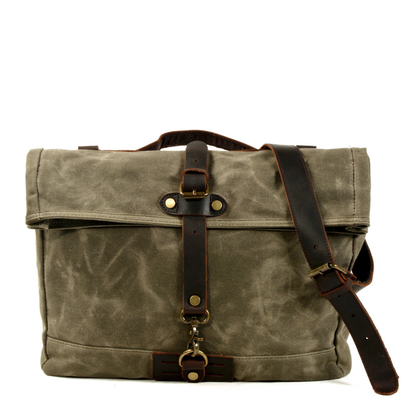 Cycling Gear Tote - กระเป๋าฟิกซ์เกียร์สไตล์เรโทร, กระเป๋าสะพายข้างผู้ชาย, กระเป๋าเป้สะพายหลังสำหรับกีฬากลางแจ้ง, กระเป๋าสะพายข้างผ้าแคนวาสเคลือบน้ำมันสำหรับปั่นจักรยาน